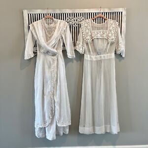 New ListingAntique Edwardian White Cotton Lace Lawn Dress Lot of 2 As-Found 1900s Dresses
