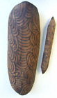 Traditional  Aboriginal Art Coolamon Bowl & Clap Stick Chip Carved Burned Wood