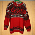 Dale Of Norway Wool Snowflake Sweater Pullover Red Sz XL Fair Isle