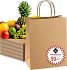 57 Lb Large Kraft Paper Grocery Bags with Handles 50 Count 12 X 17 X 7 Durable