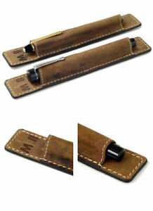 Genuine leather pen sleeve in vintage tan 2 pcs set – to store 1 super jumbo pen