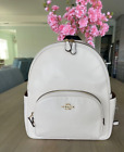 Coach Court Backpack Soft Pebbled Leather Chalk White Gold Hardware Black Straps