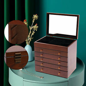 6 Layers Large Wooden Jewelry Storage Box Vintage Wooden Jewelry Organizer