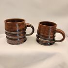 Set 2 Vintage Hand Thrown Pottery Mug Cup Brown Glazed Studio Art Rustic Farm