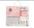 Kitty Cat Baby Girl Gift Set 5 Piece Rene Rofe NIP Bodysuit Pants Bib Hat Bootie
