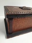 Antique Wood Document Box Chest 11x8x5 with Carved Pie Crust Trim