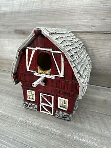 1992 Vintage handmade/painted red barn ceramic bird house decor One of a Kind