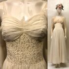 Vintage 1940's Ivory Lace Chiffon Wedding Dress Gown Sleeveless w/Bolero Jacket