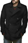 Mens Classic Business Pea Coat Winter Warm Double Breasted Heavyweight Trench Co