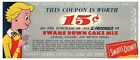 1955 Swans Down Cake Mix 2 Package Store Vtg Coupon Grocery 15 Cents Off Expired