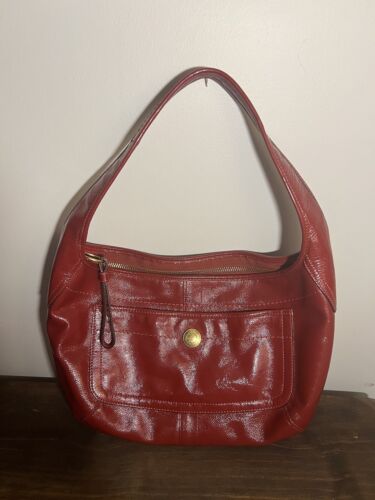 VTG COACH Purse Ergo Hobo F12886 Cherry Red Patent Leather  Handbag