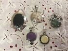 Vintage Mix Lot of 925 Sterling Silver & Natural Stone Pendants
