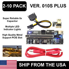 2-10 PACK PCI-E 1x to 16x USB3.0 GPU Riser Extender Adapter Card Ver010s Plus