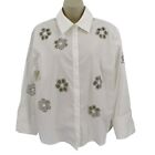 Alice + Olivia Womens Finely White Rhinestone Cut Out Flower Button Front Shirt