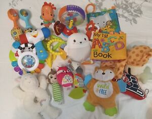 Huge Lot Baby Toddler Developmental Toys Bundle Plush Rattle Crinkle Hang Book