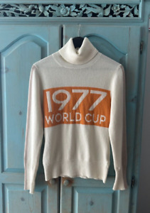 We Norwegians Women's Sweater S M 1977 World Cup Wool Blend Turtleneck Ivory