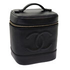CHANEL COCO Mark Vanity Cosmetic Pouch Caviar Skin Black CC Auth bs13042