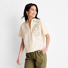 Women's Short Sleeve Eyelet Resort Button-Down Shirt - Future Collective with