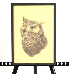 Original Pencil Art Drawing: The Owl Watches: a Realistic Sketch on Parchment