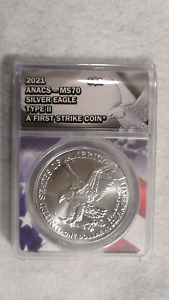 2021 ANACS MS70 PERFECT TYPE 2 SILVER EAGLE FIRST STRIKE $1 COIN!