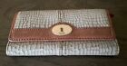 Fossil  Maddox Clutch Wallet Embossed Gray/Brown Leather SL3022 Unused