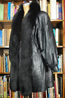 Vintage 80s Black Leather with Real Fox Fur Trim Collar Jacket Coat XS
