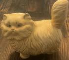 Vintage Persian Large Beige Ceramic Cat 10 Inch Blue Eyes Standing Statue Hollow