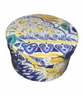 Gift/Storage Box With Lid Round Blue Yellow Floral Summer 6 Inch