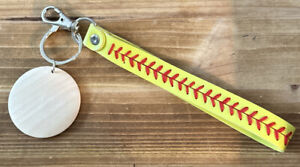 Faux Leather Wrist Lanyard Softball Sport Keychain Craft Blank