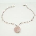 925 Silver Glass Rose Quartz Necklace Pendant 19in Beaded 15.86g