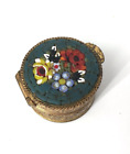 Vintage Micro Mosaic Tile Gold Tone Small Pill Snuff Trinket Box Flowers Floral