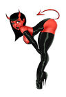 Red Devil in Black Leather Pin Up Girl Small Decal Sticker 3