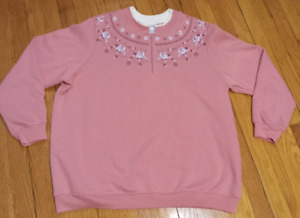 Blair Sweatshirt 1/4 Zip Double Collar Floral Rose Snowflake Size XL (PILLING)