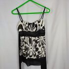 Trixxi Fitted Tank Top blouse Black white Size L large empire waist bow tie Y2K