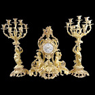 Magnificent 1840 French Louis XV Bronze Clock Set with Original Gold Leaf Finish