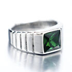 MENDEL Mens Womens Gold Plated Green CZ Stone Ring Men Stainless Steel Size 7-13
