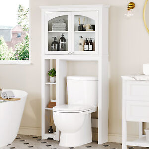 Over The Toilet Cabinet 2-Doors Bathroom Storage Organizer w/ Adjustable Shelf