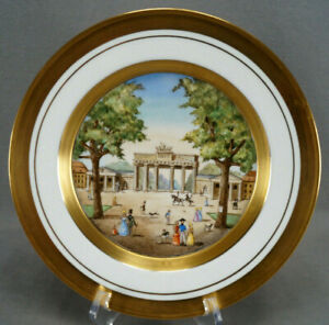 KPM Berlin Hand Painted Brandenburg Gate Topographical & Gold 9 3/4 Inch Plate