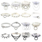 Gothic Punk White PU Leather Spiked Rivet O-Ring Collar Stud Choker Necklace