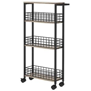 Slim Storage Cart for Small Spaces, 4 Tier Mobile Rolling Cart with Wheels Slide