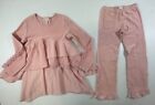 Naartjie Girl’s Pink Cotton Fleece Long Sleeve Dress Pant 2Pc Set 7 8