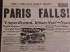 VINTAGE NEWSPAPER HEADLINE~ WORLD WAR 2 GERMAN ARMY ATTACK PARIS FALLS WWII 1940