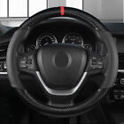 Carbon Fiber Black Leather Car Steering Wheel Cover Anti slip Car Accessories US