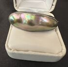 Vintage/ Possibly Antique Sterling Abalone Pea Pod Brooch 10.2 Grams