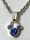 Signed Swarovski for Disney Silver Tone Blue Crystal Mickey Mouse Necklace