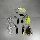 Bass Fishing Lures Lot of 5 Spinnerbaits Green and White, Gold and Silver