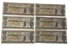 Lot of 6 Vintage Bank of Guyana $20 Dollar Banknotes Paper Money Currency Bills