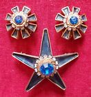 Vintage Har Jewelry Brooch and Clip on Earrings Blue Shapphire with Rhinestones