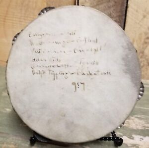 Tambourine Early 1900's Antique wood Musical instrument Signed by maker 7