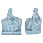 Rookwood Art Pottery 1938 Vintage Blue Colonial Women Ceramic Bookends 6252